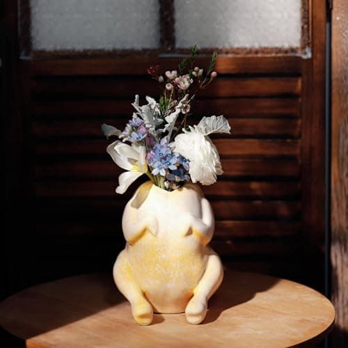 Cute Ceramic Turkey Vase for Flower, Turkey Planter Pot for Home Decor Indoor Outdoor, Unique Vases for Wedding Dinner Table Living Room Office Decorative Vase - Thumbnail 3