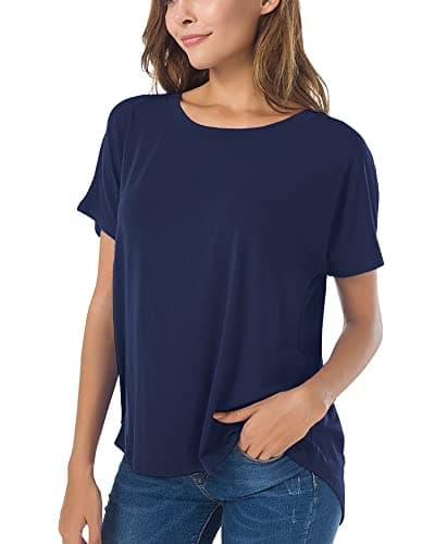 Herou Basic Lightweight Summer Tops for Women Oversized Short Sleeve Hi Low Loose T Shirt Navy Large - Image 1