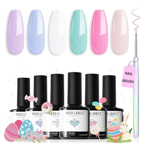 Modelones Gel Nail Polish Set, 6 Colors 2026 Spring Easter Pastel Gel Polish Set with Nail Art Liner Brush Soft Pink White Light Purple Blue Green Nude Painting Nail Polish Kit Manicure DIY Salon Gift - Image 1