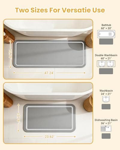 Soft Diatomaceous Earth Bath Mat, Super Absorbent Bath Mat, Quick Dry Large Bathroom Mats, Gray Bathroom Rugs Non Slip Washable, Stone Bath Mats Substitute, Bath Room Runner Decor, 15.74" x 47.2" - Thumbnail 6