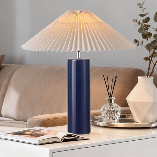 EOEYYOYB Ceramic Table Lamps for Bedroom, Adjustable Shade Lamps for Night Stands, Modern Cylindrical Nightstand Table Lamps 5W E26 for Bedroom Bedside Buffet, Blue - Image 1