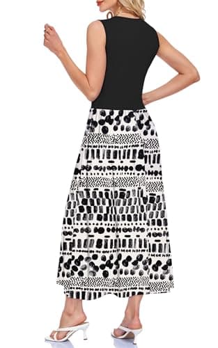 MOLERANI Summer Dress for Women 2026 Casual Sleeveless V-Neck Elegant Flowy Floral Midi Long Sundress with Pockets,Color Block,Party,Travel(Irregular Ink,M) - Thumbnail 4