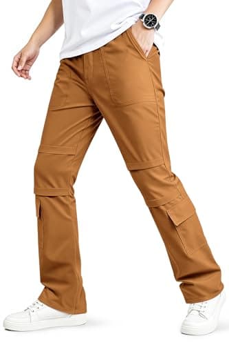 GINGTTO Cargo Pants for Men Slim Fit Stretch Casual Hiking Pants Men Flex Brown Size 28 - Image 1