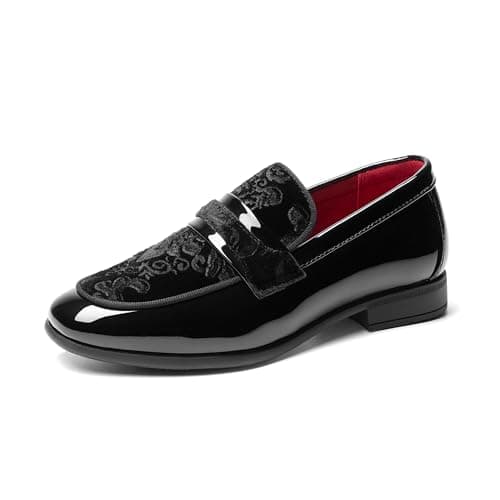 Bruno Marc Boys Dress Shoes Slip-on Loafers Tuxedo Patent Classic Velvet Shoes,Size 13 Little Kid,All Black,SBLS26004K - Image 1