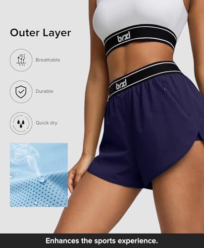 BRXL 2 in 1 Dolphin Athletic Shorts for Women 2" - Split High Waist Quick Dry for Running Workout Athletic Gym Track with Zip Pocket - Thumbnail 5