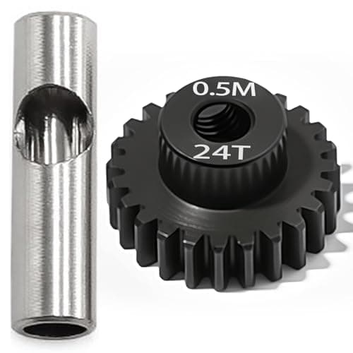 0.5M Pinion Gear 24T Hardened Steel 3.175mm Bore with 2.3mm Adapter, Precision Motor Gear for ARRMA 1/14 Typhon 1/16 Mojave 1/18 Granite, Losi 1/12, 0.5Mod Gear 13T-27T for HOBBYWING Motors - Image 1