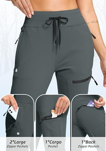 G Gradual Women's Fleece Lined Joggers Hiking Pants 4 Zipper Pockets High Waisted Water Resistant Winter Running Sweatpants, Dark Grey, XX-Large - Thumbnail 5