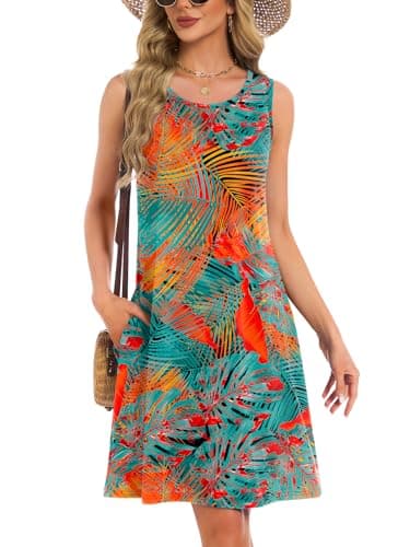 YOKGO Womens Summer Dresses Casual Loose Sleeveless Dress Beach Vacation Floral Tank Sundresses with Pockets - Thumbnail 4