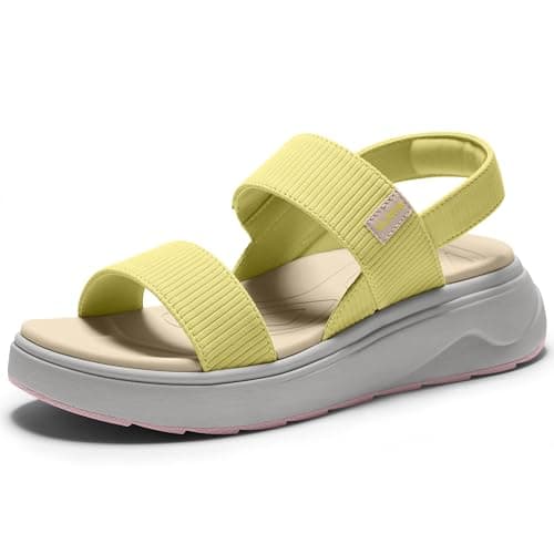 Vilanva Women's platform sandals Comfortable Cushioned Walking Shoes with Soft Insole Backstrap Casual Open Toe Summer Sandals Lemon Yellow Size 7 - Image 1