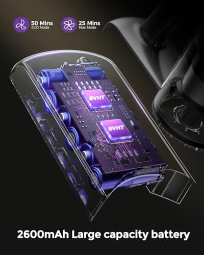 SVHT Cordless Vacuum Cleaner, 500W 45KPA 50Mins Stick Vacuum Cleaners for Home with LED Light, Self-Standing, Anti-Tangle Brush & 1.6L Dust Cup, Lightweight Vacuum for Pet Hair, Carpets, Hard Floors - Thumbnail 3