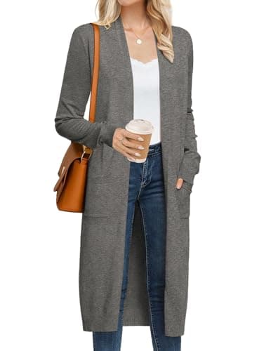 GRACE KARIN Long Cardigans for Women Lightweight Long Sleeve Open Front Duster Cardigan Sweaters for Women Trendy Fall Outfits (Dark Grey,2XL) - Image 1