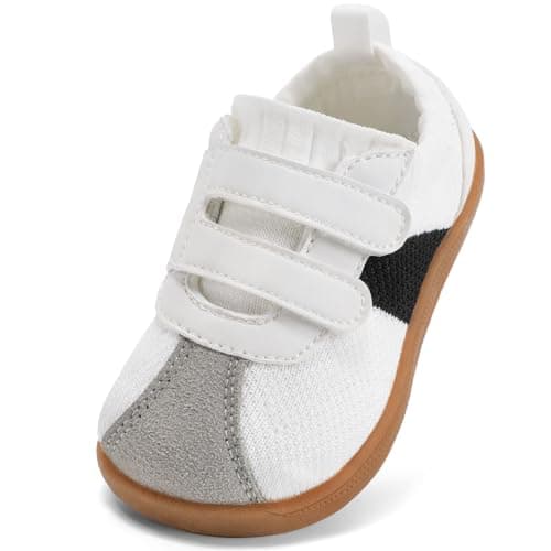 Toddler Boys Shoes Wide Toe Box Barefoot Shoes Boy Sneakers Kids Tennis Shoe Preschool Breathable Non Slip Flexible Lightweight Comfortable First Walking Running Gym Classic White Black Toddler Size 5 - Image 1