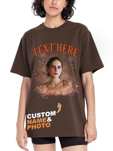 Custom4U Personalized Photo/Text Tshirt for Women Men Custom Face T-Shirts with Picture Design Your Own Tee Shirts Customized Gifts for Family Friends Birthday Anniversary Wedding Christmas, Brown - Image 1