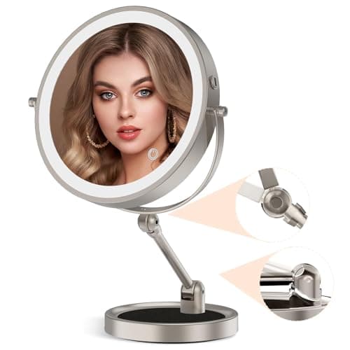 9" Large Lighted Makeup Mirror with 1X/10X Magnification, 4000mAh Rechargeable Vanity Mirror with Height Adjustable & 3 Color Dimmable Lights, 360°Swivel Double Sided Tabletop Cosmetic Mirror - Image 1