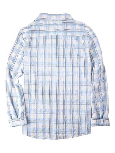BAYAMO Men's Button-Down Plaid Shirts Casual Long Sleeve Cotton Linen Shirts for Men Fashion Business Shirt Blue 3XL - Thumbnail 5