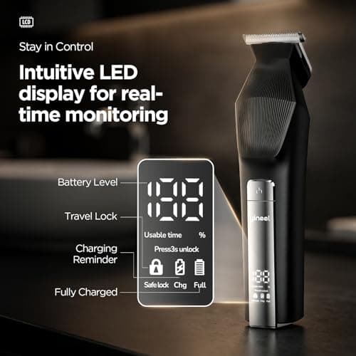 Yineel HC600 Beard Trimmer for Men, All-in-One Cordless Grooming Kit, Waterproof Electric Razor & Hair Clipper for Face Mustache Body Nose Hair Trimming, Precision Blades, Gifts for Men Barber - Thumbnail 3