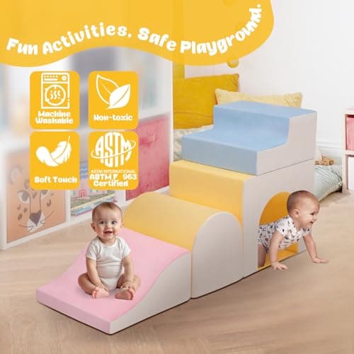 CAMELUS Large Climbing Toys for 1 Year Old, 4-Piece Toddler Climbing Toys Indoor, Soft Play Set Baby Foam Climbing Blocks for Toddlers, Climb Crawl Activity Play Set, Birthday - Thumbnail 6