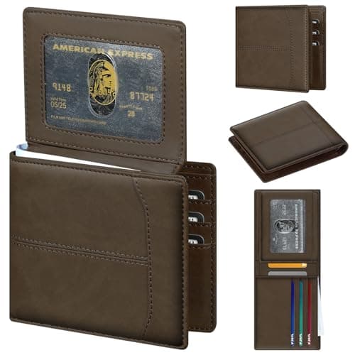 furid Leather Card Wallet For Men Slim: RFID Minimalist Bifold Credit Card Holder with 2 ID Windows - Front Pocket Wallets for Men - Gifts for Husband Father on Anniversary Birthday - Image 1