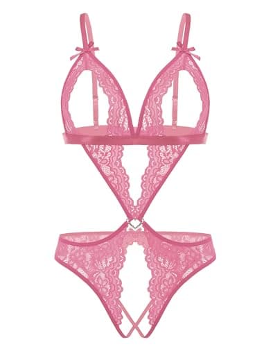 Avidlove Sexy Lingerie for Women One Piece Lace Babydoll Sleepwear Bodysuit Peach Pink X-Small - Image 1