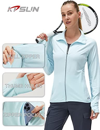 Women's UPF 50+ UV Sun Protection Clothing Long Sleeve Athletic Hiking Shirts Lightweight SPF Zip Up Outdoor Jacket (Blue,L) - Thumbnail 5