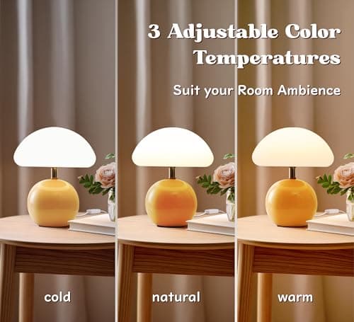 Joyzy Mushroom Table Lamp for Bedroom Light, Desk Bedside Small Lamps for Living Room Night Stands, Mushroom Lighting Decor Cute Led Modern, Unique Aesthetic Home Living Room - Thumbnail 2