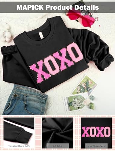 MAPICK Valentine's Day Oversized Sweatshirt for Womens Letter Printed Sweaters Tops Embroidered Chenille Shirt(Black,Medium) - Thumbnail 5
