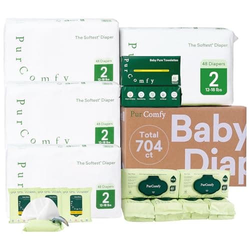 PurComfy Baby Diapers Essential Kit, 4 Pack Size 2 Diapers (192 Ct), 6 Baby Wipes (360Ct), 4 Travel Pack Wipes (32Ct) and 2 Dry Wipes (120Ct), All in One Newborn Essentials Kit, Total 704 Ct - Image 1