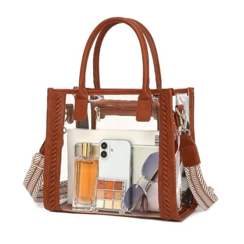 FAIME Clear Tote Bag Stadium Approved, Clear Crossbody Purse Transparent Woven Handbag for Concert, Beach & Stadium event (Brown) - Image 1