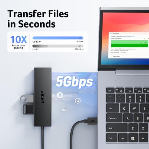 Acer USB Hub 4 Ports, Multiple USB 3.0 Hub, USBA Splitter for Laptop with Type C Power Port, Extender for A Port Laptop, PC, Desktop and More (2ft) - Thumbnail 3