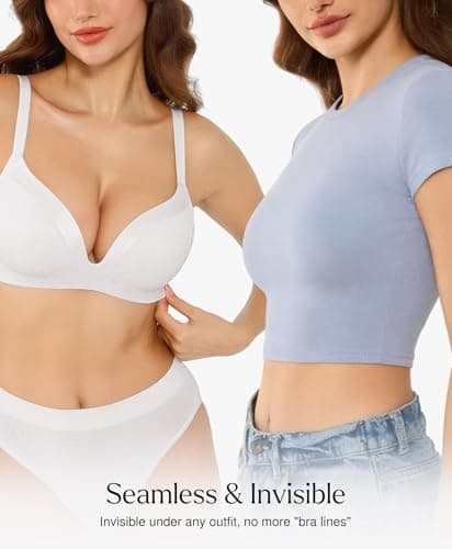 Push Up Lace Bralettes for Women No Underwire Wireless Bras with Support and Lift Deep V Comfortable Padded Bra 3D Molded White - Thumbnail 4