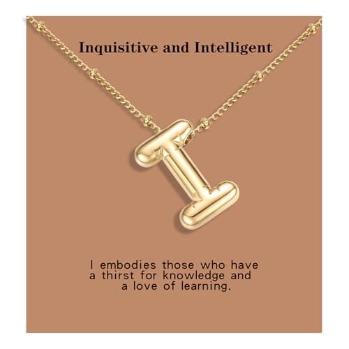 BOLAGTIER Bubble Letter Necklace Gold Plated Balloon Initial Chunky Bubble Alphabet Pendant Necklace Trendy Jewelry Gift for Women (I, Gold) - Image 1