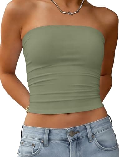 Matunana Women's Tube Top Strapless Crop Bandeau Tops Basic Y2K Summer Clothes 2026 Green S
