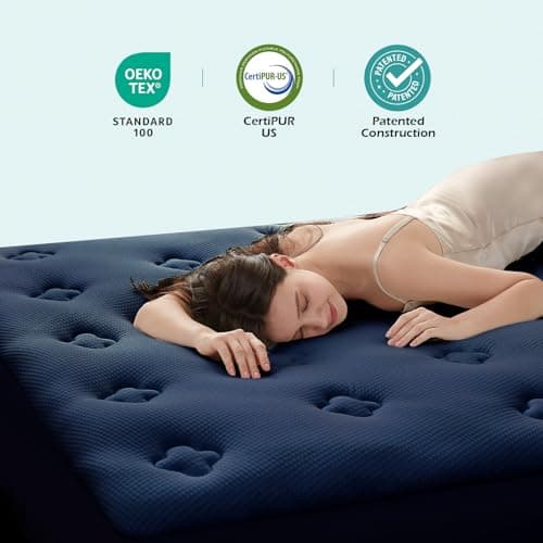 Hansleep Twin Mattress Pad Topper Memory Foam, Twin Foam Mattress Topper Viscose Derived from Bamboo, Twin Size Bed Mattress Pad Cover for Back Pain Relief, 39" x 75", Navy Blue - Thumbnail 5