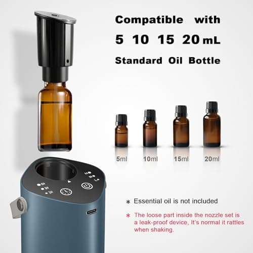 Waterless Essential Oil Diffuser for Car & Home, Aromatherapy Diffuser with 4 Timer (1/3/6/Off), 3 Mist Mode, Battery Operated, Air Scent Diffuser for Bathroom Office, Small Aroma Diffuser Greyblue - Thumbnail 4