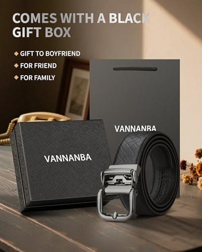 VANNANBA Men's Ratchet Belt 1 3/8", Woven-Texture Pattern, Pin-Look Buckle Genuine Leather Belts for Dress Pants Jeans - Thumbnail 5