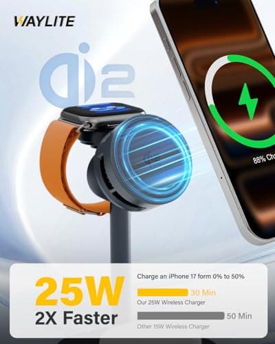 25W Fast Wireless Charger Stand for Apple MagSafe Charger, 3 in 1 Charging Station with TEC Cooling, QI2.2 Magnetic Wireless Charger for iPhone17/16/15/14/13/12, Apple Watch, AirPods, Gifts for Men - Thumbnail 4