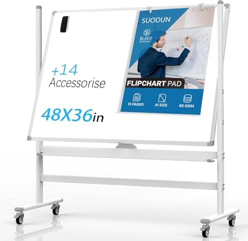 SUODUN Large Dry Erase Board 48 x 36 Magnetic Non-Foldable Whiteboard with Stand Portable Mobile Rolling Double Sided with Wheels for Office Home Classroom