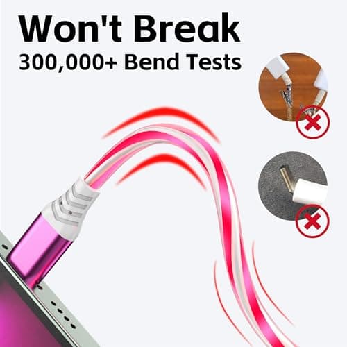 ComfyBay 3.3FT USB C Charging Cable, Flowing Light Up Charger Cord, Compatible with Samsung Galaxy, iPhone 16/15, iPad, and More (Pink with Red Light) - Thumbnail 3