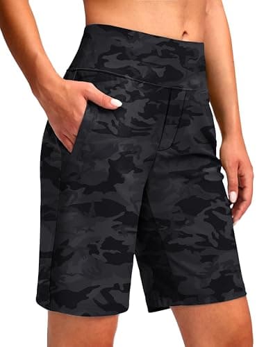 Viodia Women's 9" Long Swim Shorts Modest Swimsuits Bathing Suit Knee Length Bermuda Board Shorts for Women with Pocket Black Camo - Image 1