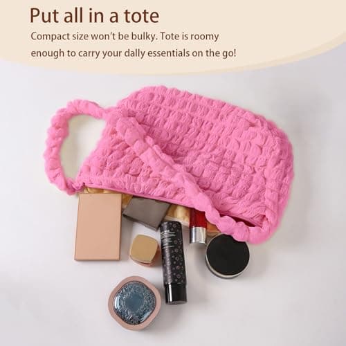 Women's Travel Tote Bag, Soft and fluffy Quilting Shoulder Bag, Crossbody bag with compartments and zipper，Suitable for Women's Daily Work and Trave（Rose Pink） - Thumbnail 2