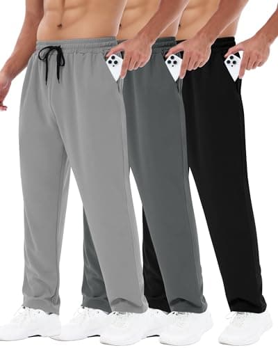 3 Pack Mens Sweatpants with Pockets - Mesh Open Bottom Athletic Joggers for Men Loose Fit Gym Workout Running Casual Pants - Image 1