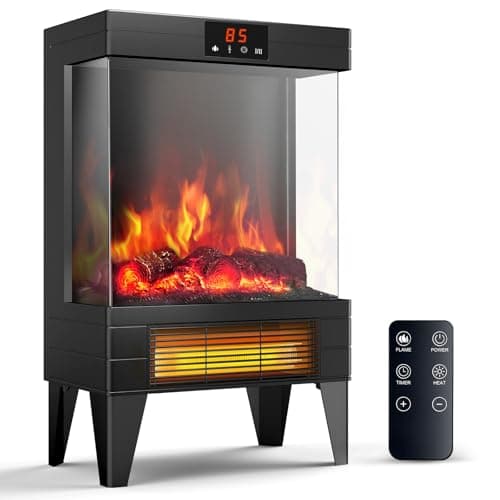 Oylus Electric Fireplace Stove Heater - Freestanding Fireplace Heater for Indoor Use with Realistic 3D Flame, Adjustable Thermostat & Remote, Quiet, Timer for Living Room and Bedroom - Image 1