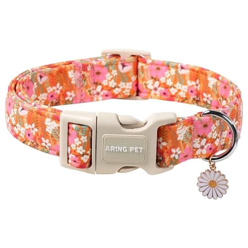 ARING PET Spring Summer Dog Collar, Cute Daisy Wildflower Floral Blossom Pet Collars for Small Medium Large Girl Dogs-S Size