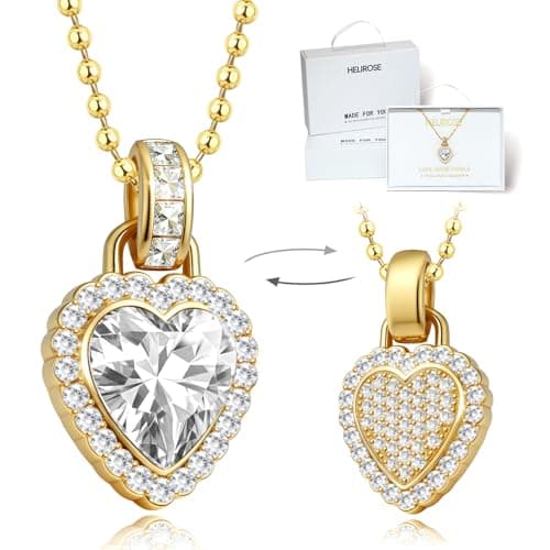 Helirose 18K Gold Plated Heart Necklace for Women, Trendy Dainty Love Pendant Necklaces for Women, Birthday Jewelry Presents for Her, Mom and Wife (White) - Image 1