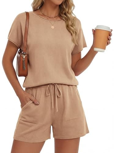 PRETTYGARDEN Two Piece Sets For Women Summer Outfits 2026 Loungewear Fashion Knitted Vacation Matching Set Clothes Tracksuit (Khaki,XL) - Image 1