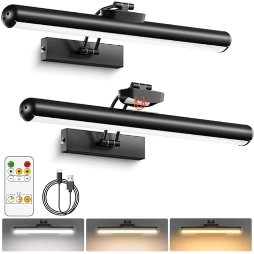 Picture Light for Wall with Remote, Wireless Battery Operated Wall Lights with 3 Colors Dimmable & Timer, 12.6" Rechargeable Metal Wall Sconce for Living Room, Artwork Gallery Display, Black-2Pack - Image 1