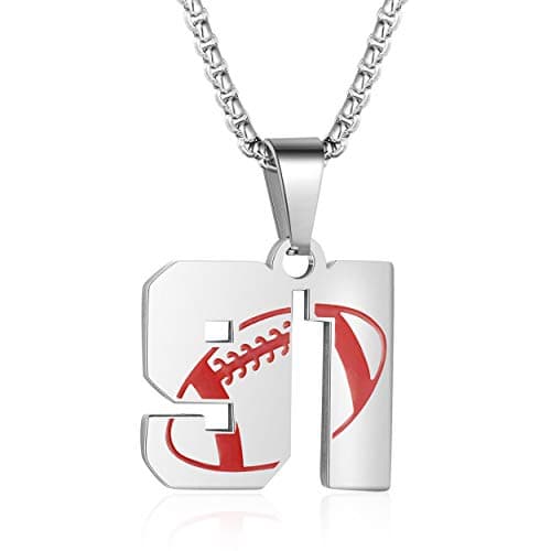 Rehoboth American Football Rugby Football Athletes Jersey Number 91 Stainless Steel Pendant Necklace for Women Men 24 Inch Adjustable Chain - Image 1