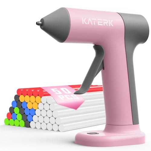 Katerk Cordless Hot Glue Gun, 30s Fast Heating & 50PCS Premium Mini Glue Sticks, 2500mAh Type-C Rechargeable, Compact & Portable, Auto Shut-Off, Perfect for DIY, School Crafts & Repairs (Pink) - Image 1