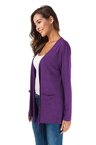 TownCat Womens Lightweight Cardigans Long Sleeve Open Front Casual Cardigan with Pockets (Purple, XL) - Thumbnail 4