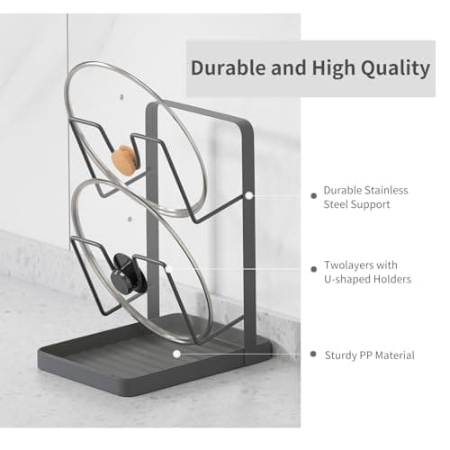 SolaceCove Stainless Steel Pot Lid Holder for Kitchen,Pot Lid Storage Rack for Countertop,Multifunctional Kitchen Pot Lid Organizer while Cooking,Two-compartment Stainless Steel Cooking Rack - Thumbnail 4